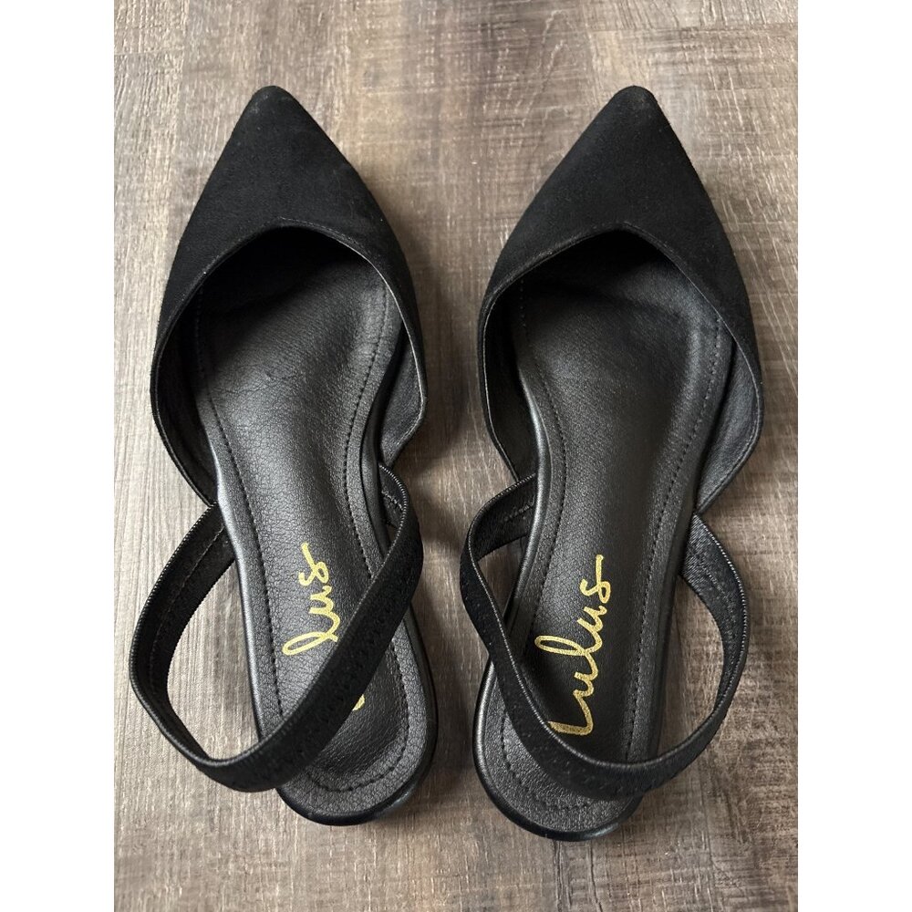 Lulus Black Suede Pointed Toe Slingback Flats Womens Shoes Vegan Suede Flat Sole - Picture 4 of 10